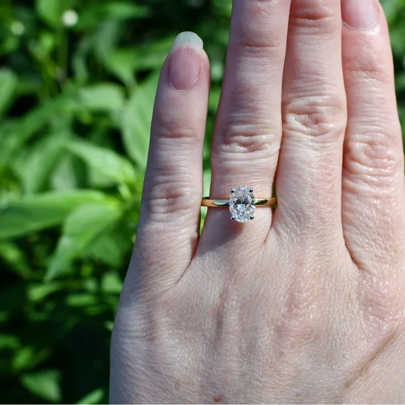 1.07 CT Lab-Grown Oval Solitaire in 14K Yellow Gold with White Gold Prong Tips - Picture 6 of 9